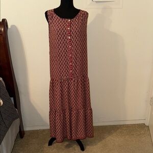 Max Studio Red and White Sleeveless Tiered Maxi Dress